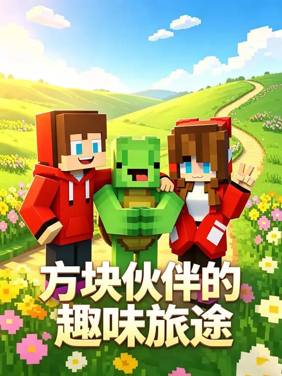 方块伙伴的趣味旅途海报