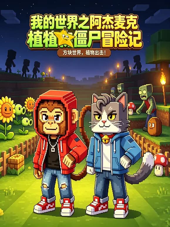 我的世界之阿杰麦克植物僵尸冒险记海报