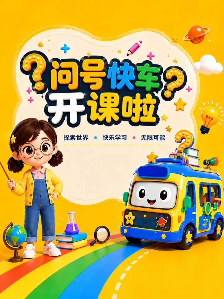 问号快车开课啦海报